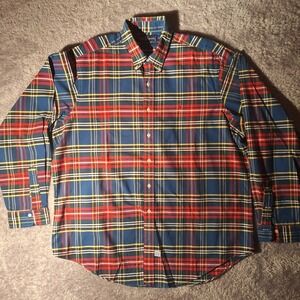 Vintage Ralph Lauren Mens XXL Button Down Shirt Blue Red Plaid Cotton 90s Work